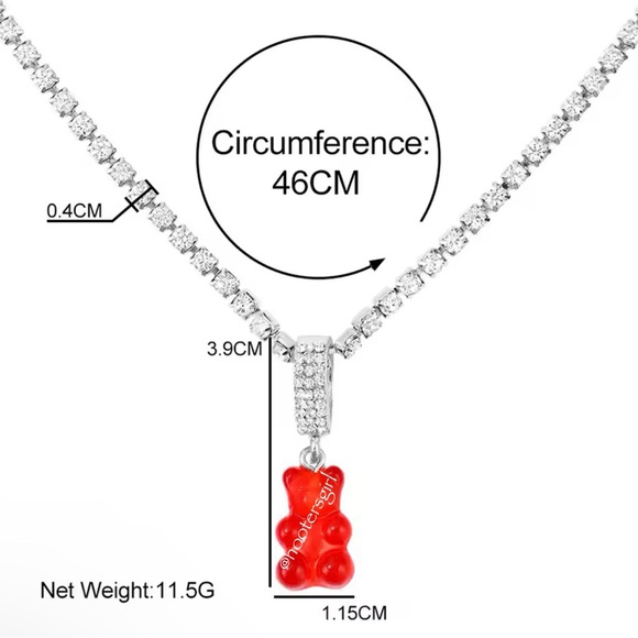 🧸Gummy Bear Charm with Matching Chain, Silver Plated with Paved Rhinestones🧸 - Picture 2 of 5